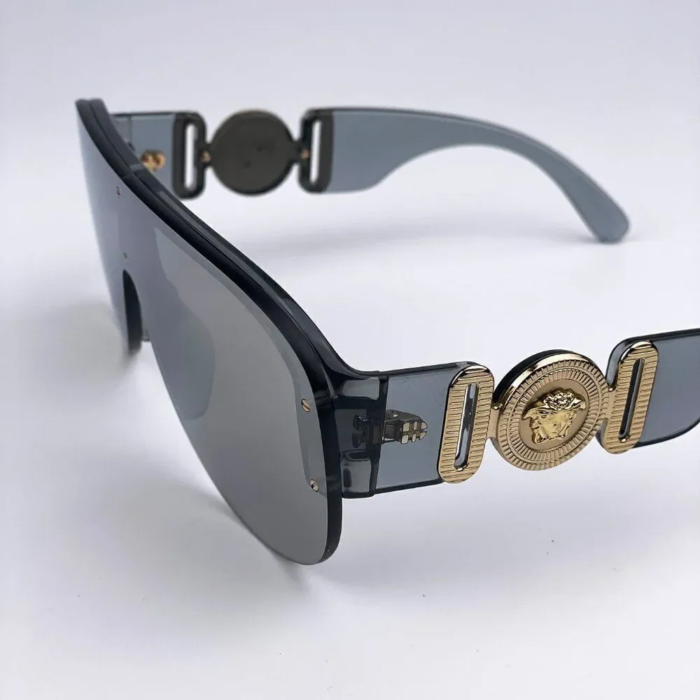 NEW Versace VE4391 311/6G Clear Gray Silver Mirrored Shield Men Sunglasses